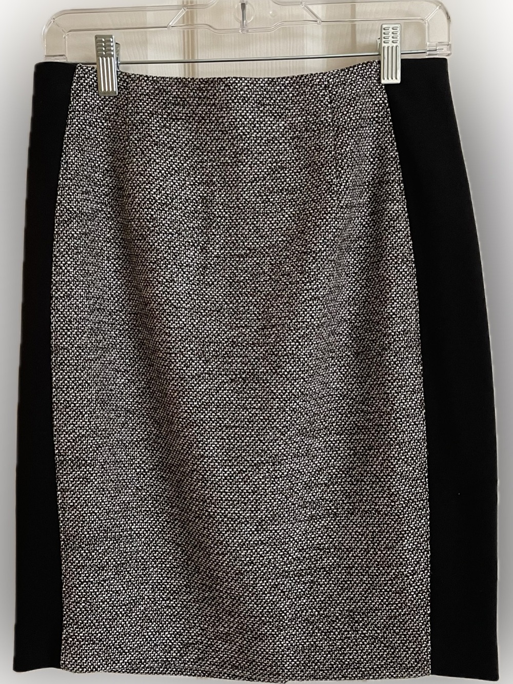 White House Black Market Black and Gray Tweed Panel Pencil Skirt